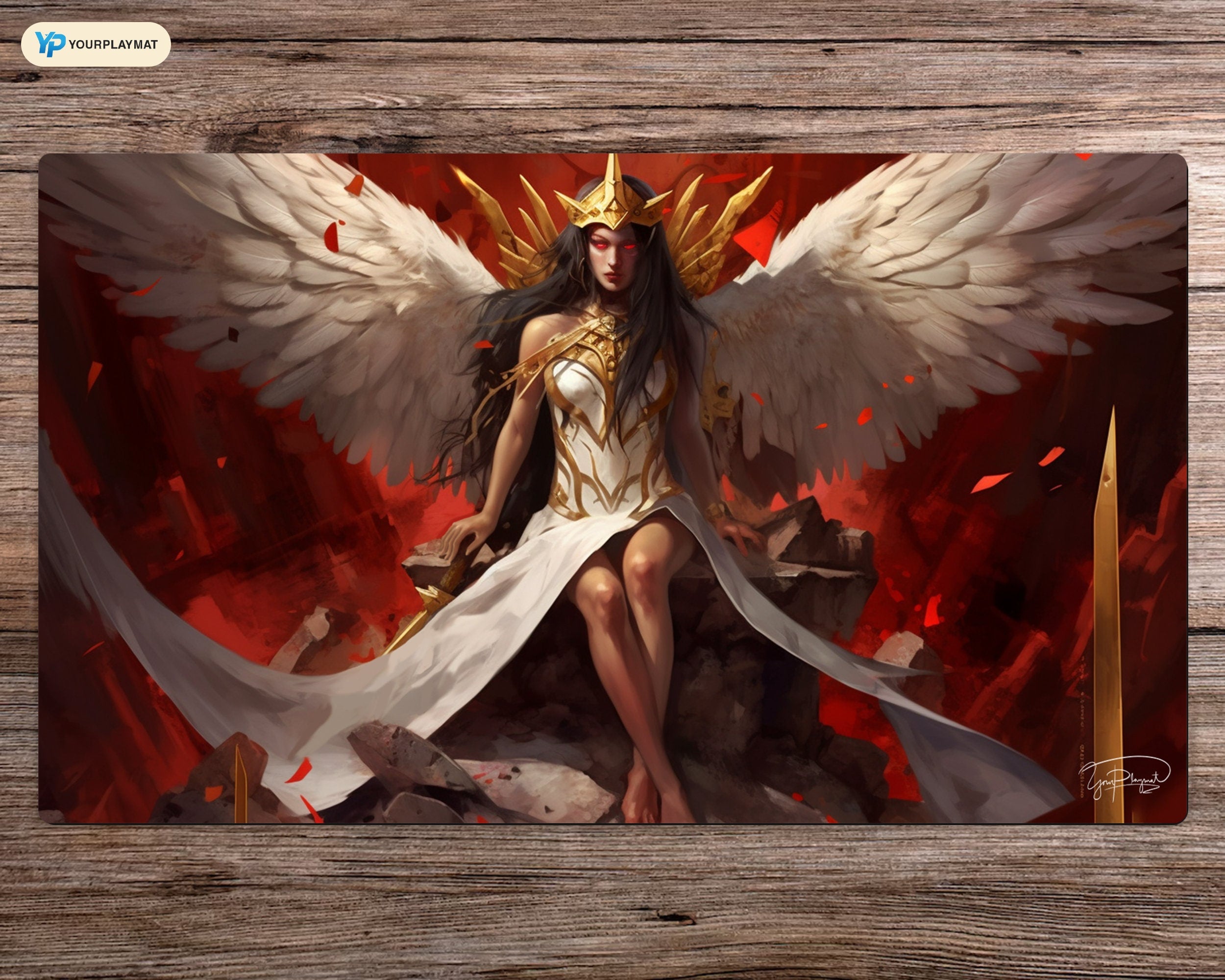 Angel Crimson Seraphim - MTG Spielmatte - 24 x 14 inches - MTG Geschenke - MTG Zubehör - Magie Tischmatte