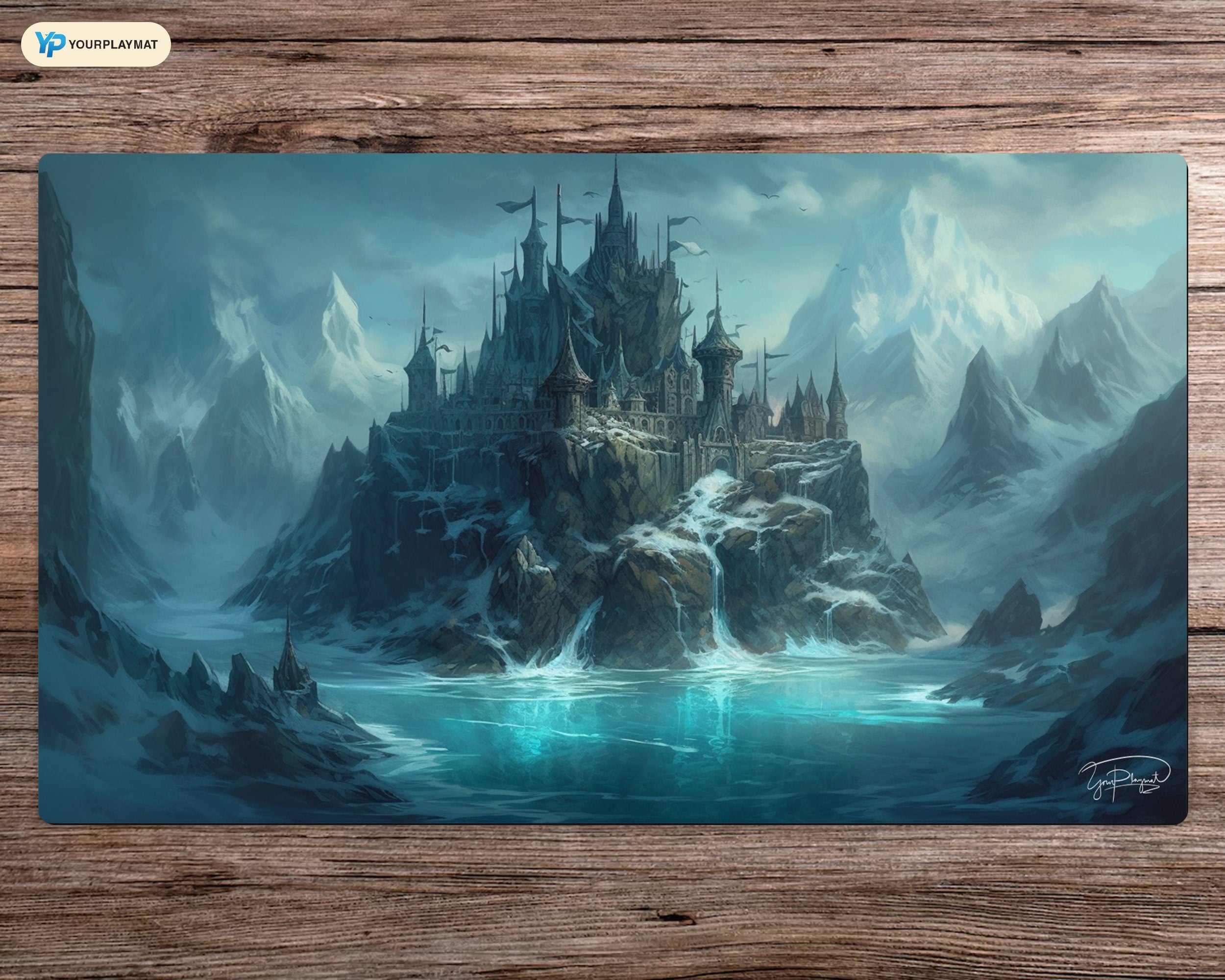 Icy Island of the Enchanted Keep  - MTG Spielmatte - 24 x 14 inches - MTG Geschenke - MTG Zubehör - Magie Tischmatte