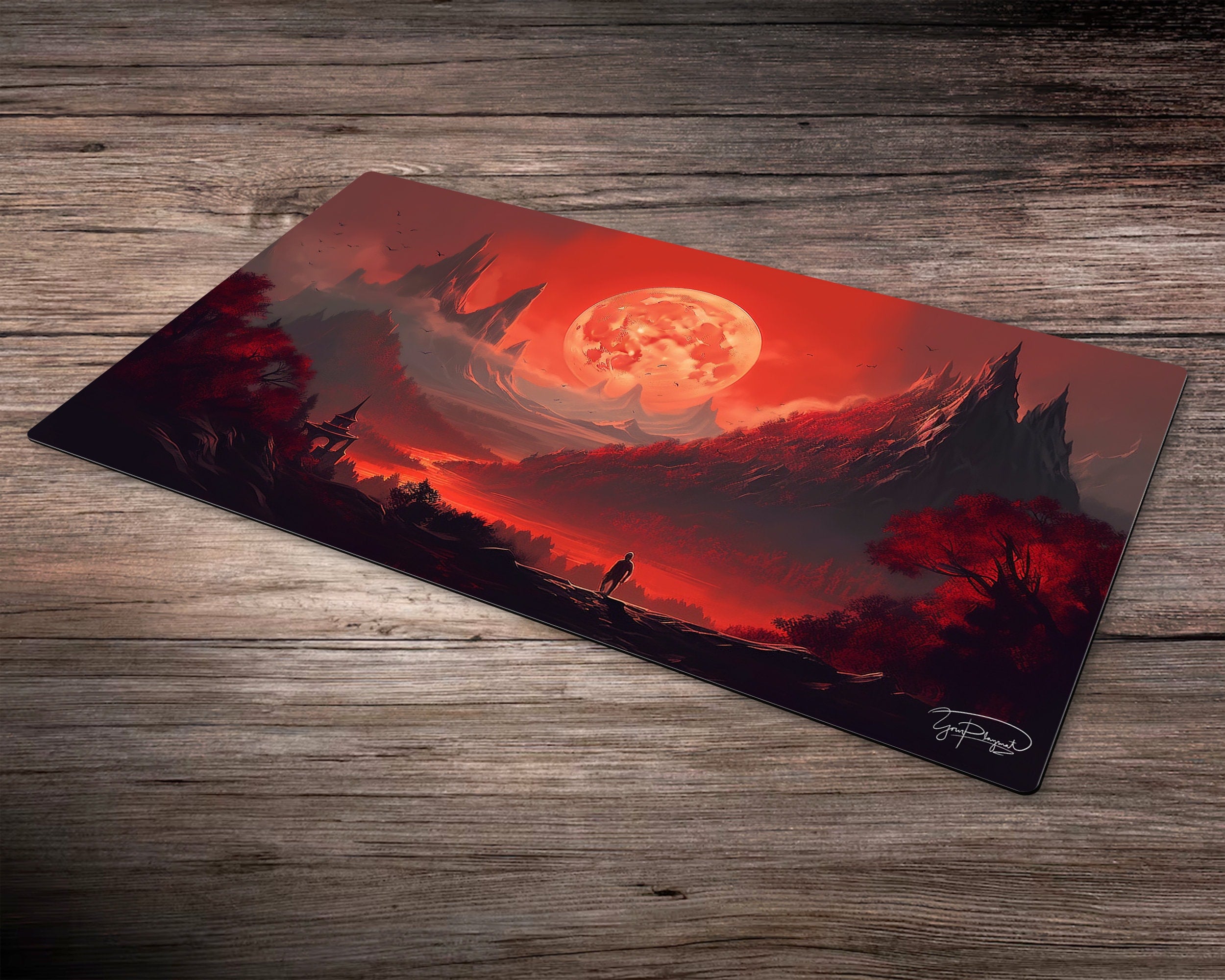 Mountain Splendor under the Blood Moon - MTG Spielmatte - 24 x 14 inches - MTG Geschenke - MTG Zubehör - Magie Tischmatte