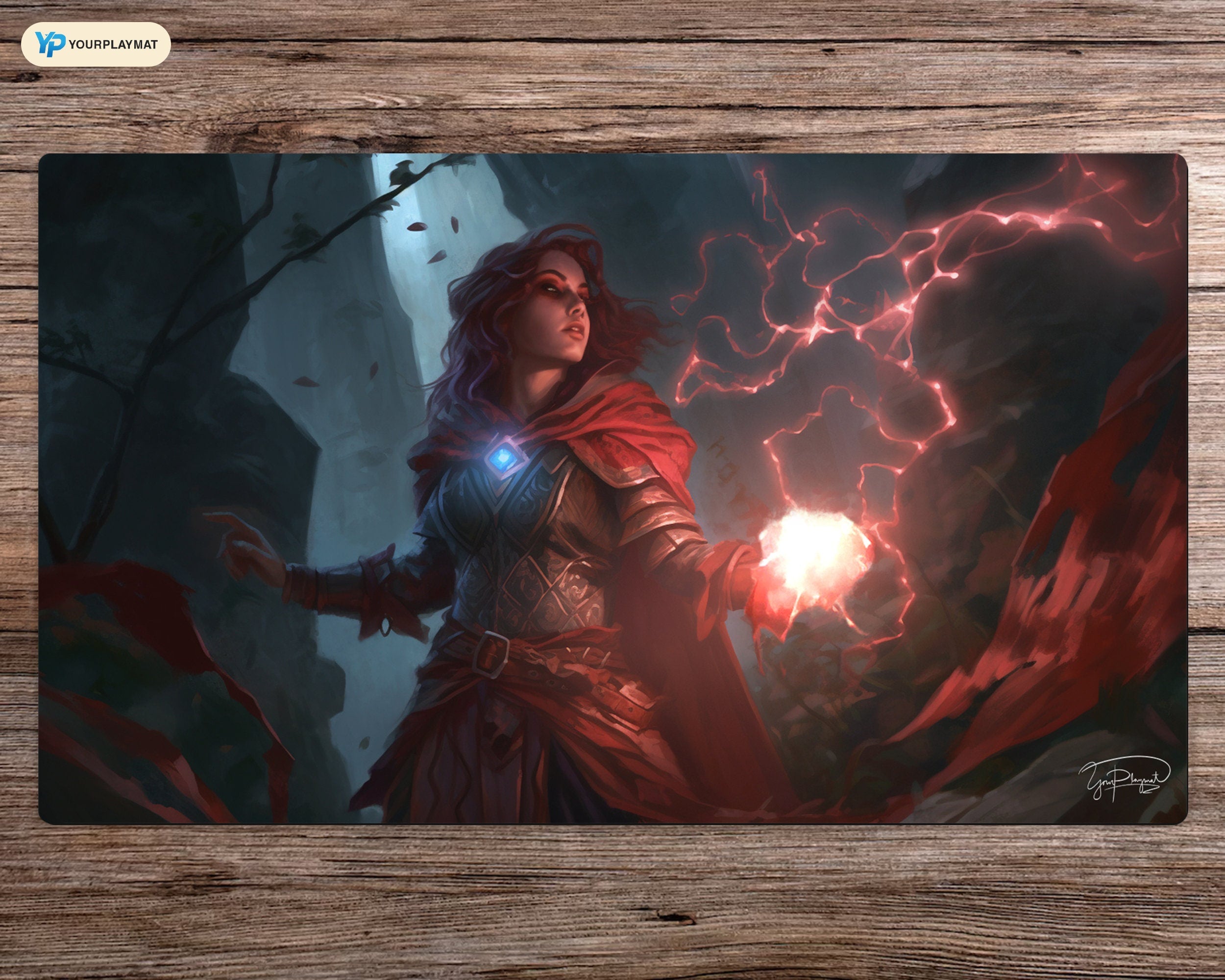 Red Mage Thunderbolt - MTG Spielmatte - 24 x 14 inches - MTG Geschenke - MTG Zubehör - Magie Tischmatte