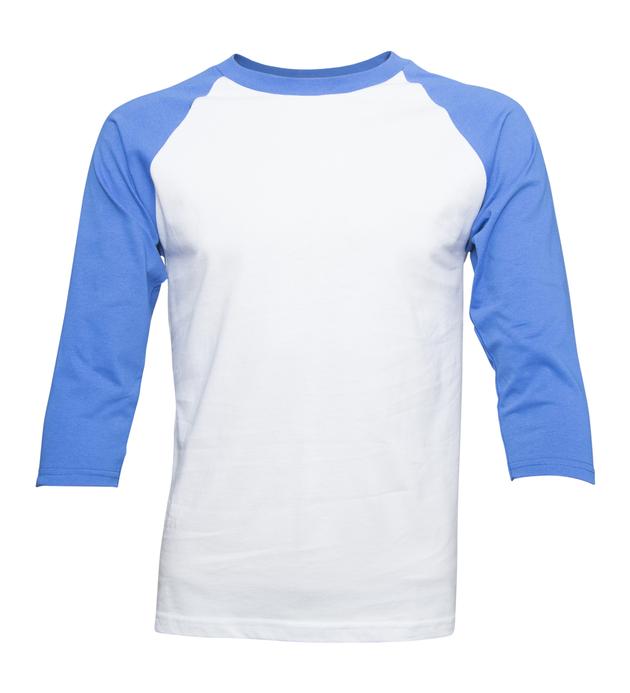 blue and white raglan shirt