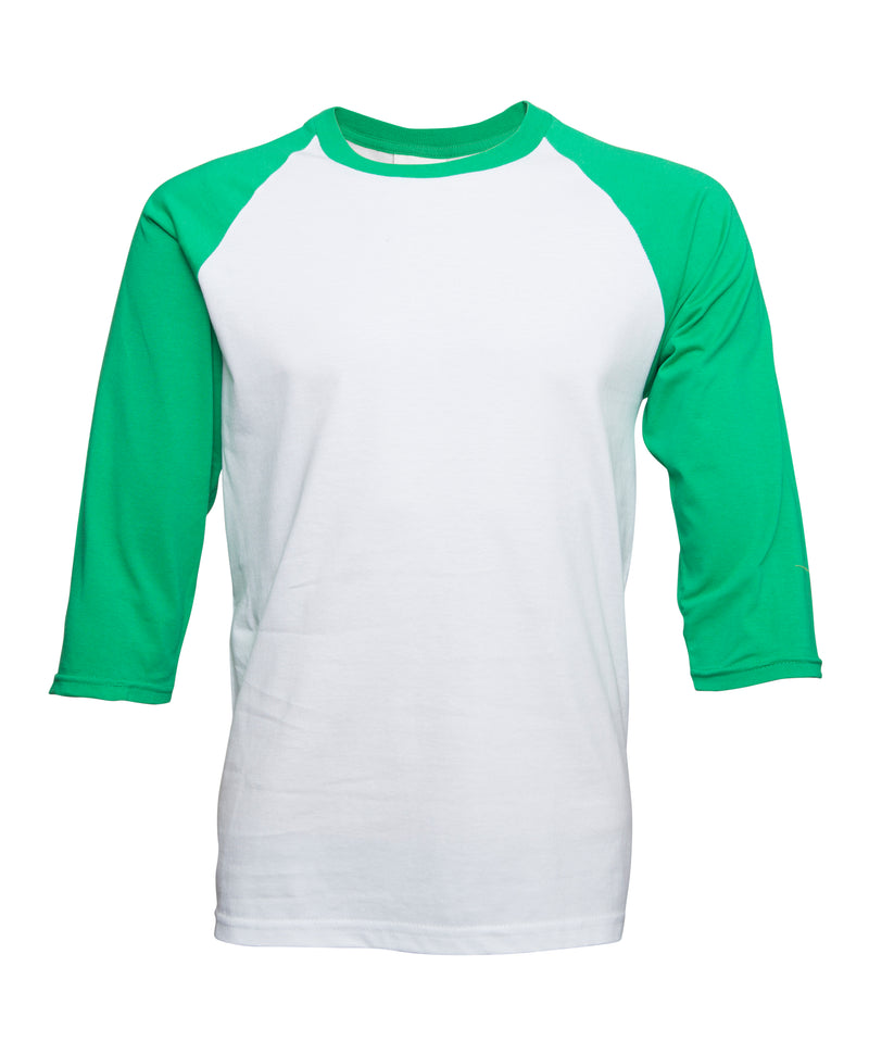 green and white raglan shirt