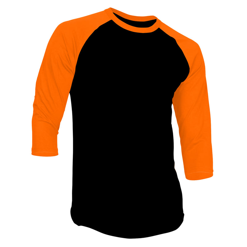 orange and black raglan shirt