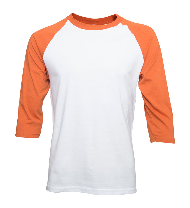 orange and white raglan shirt