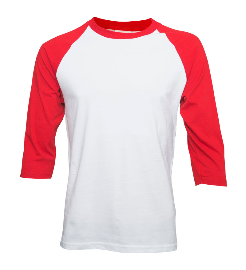 white t shirt with red sleeves