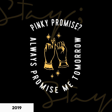 black background with hands giving a pink promise and the words "pink promise? promise me tomorrow"