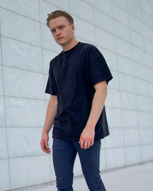 Oversized Mock Neck Tee BY230, Men's Plain cotton T-shirt with dropped  shoulders