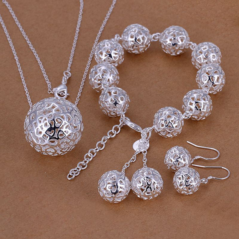 silver plated jewery sets necklace bracelet bangle earring ring SMTS11