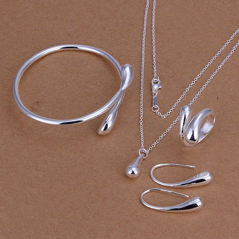 silver plated drop jewelry sets necklace bracelet bangle earring ring SMTS222