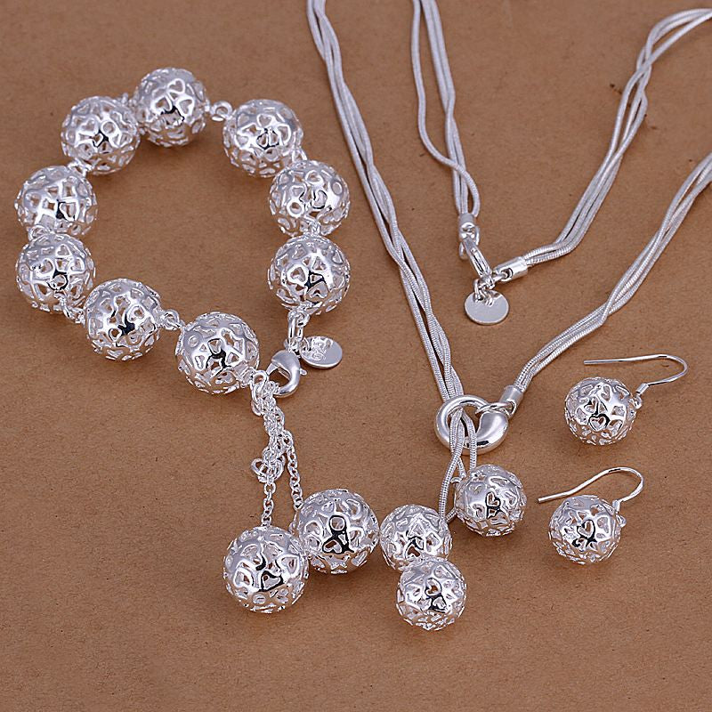 silver plated jewelry sets necklace bracelet bangle earring ring SMTS111