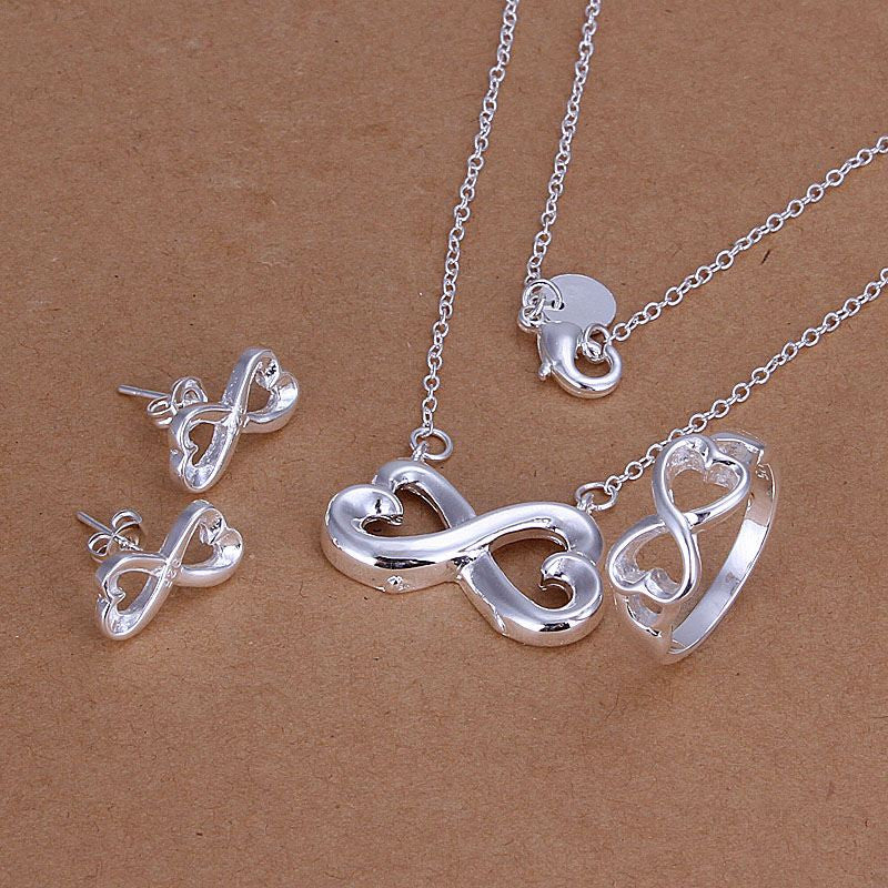 silver plated tie jewelry sets necklace bracelet bangle earring ring SMTS171