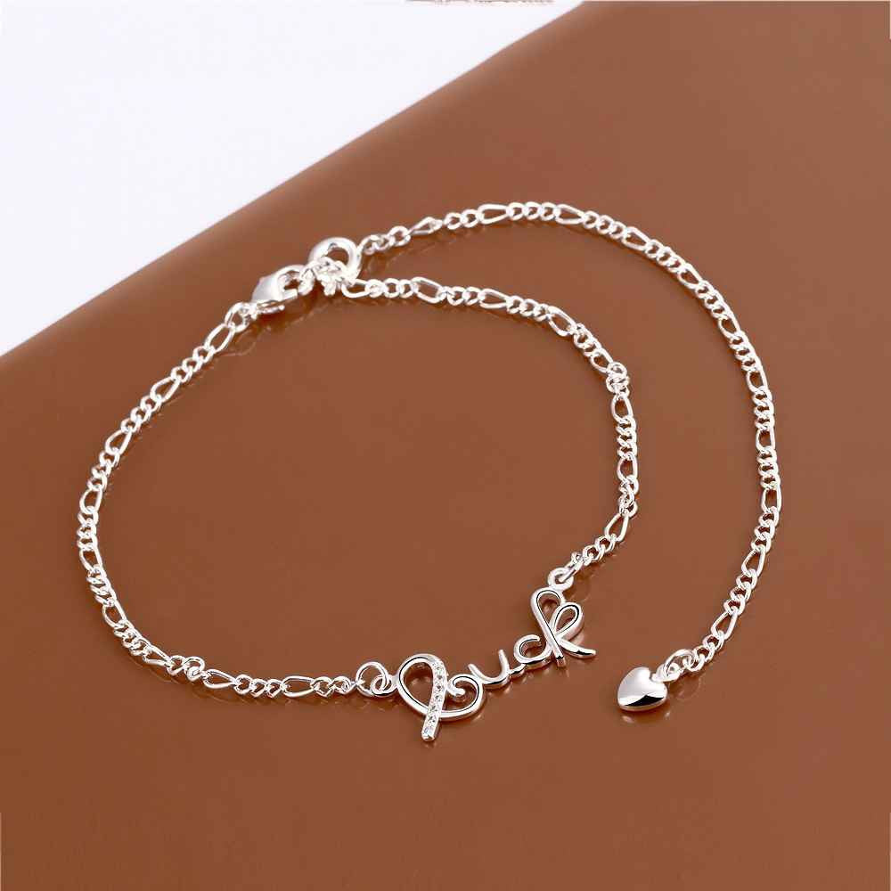 silver anklet LOVE bracelet on ankle love