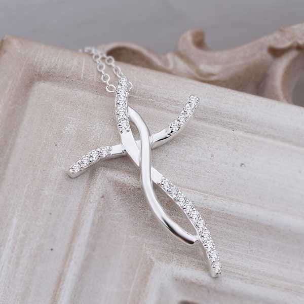 silver plated pendant necklace Insets Curved Cross Pendant perfume women Costume Jewellery MP