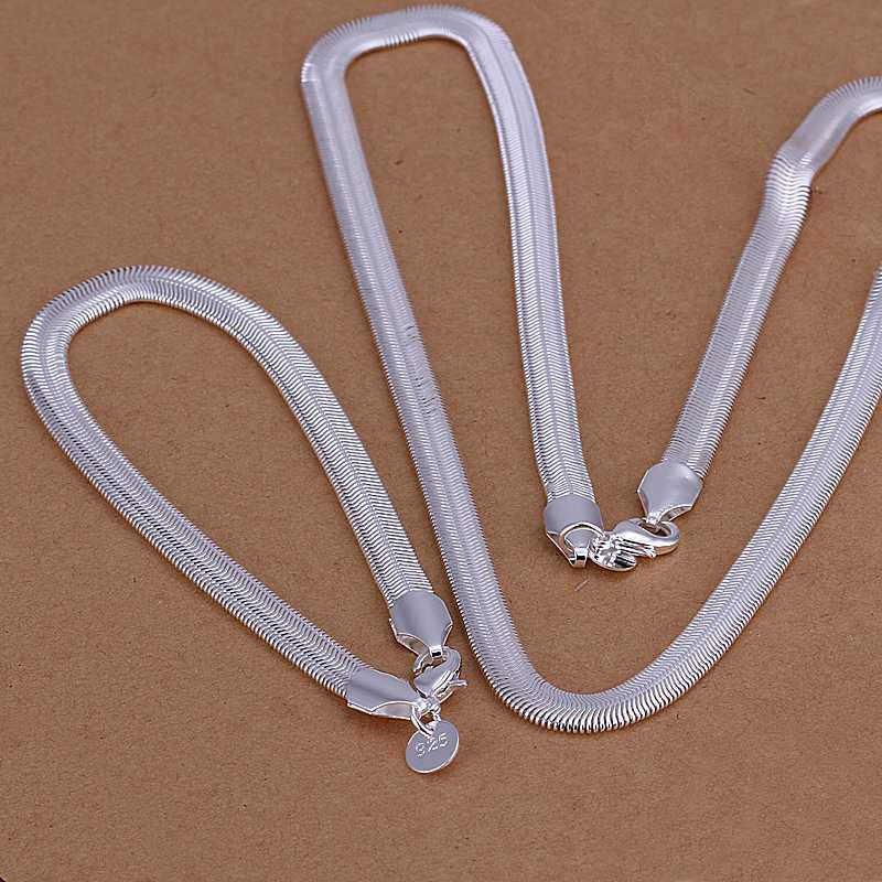 Lovely silver plated jewelry sets 5MM Full Side Necklae&Bracelet Sets 33