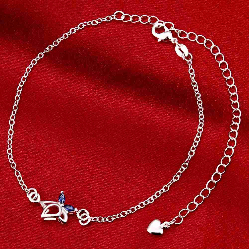 silver plated jewelry ankle bracelet Flower in full bloom leg jewelry ruby jewelry