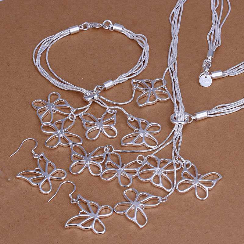 silver jewelry set Taiji Butterfly Necklace&Bracelet african jewelry set wedding 78