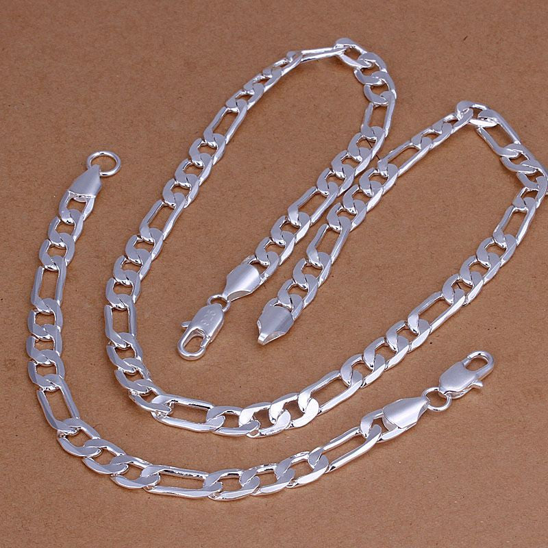 silver plated jewelry set 8M Chain Bracelet Necklace wedding