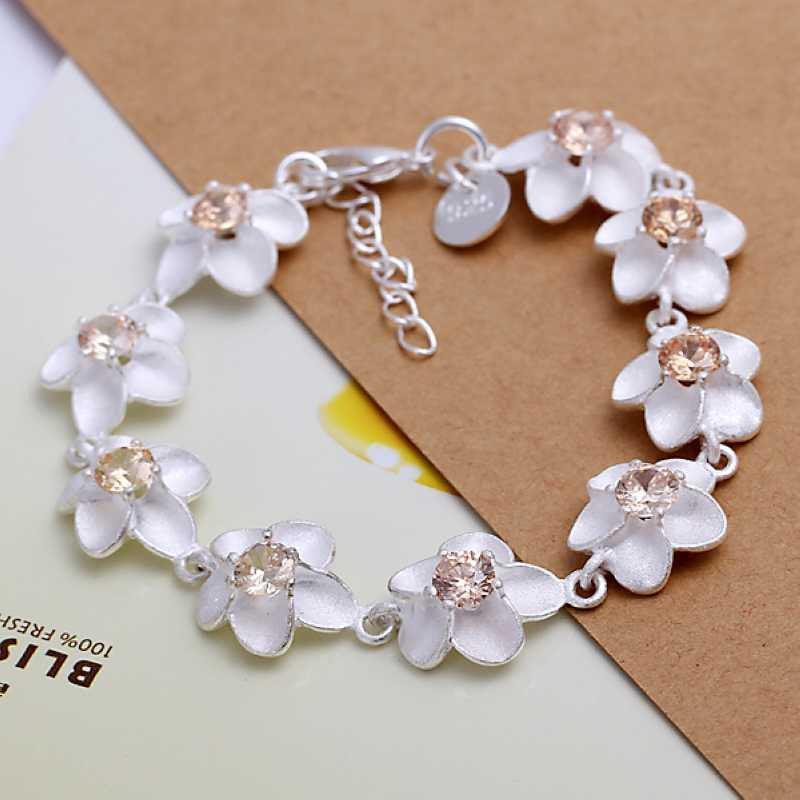 silver plated jewelry bracelet fine yellow zircon flower bracelet 95 MP