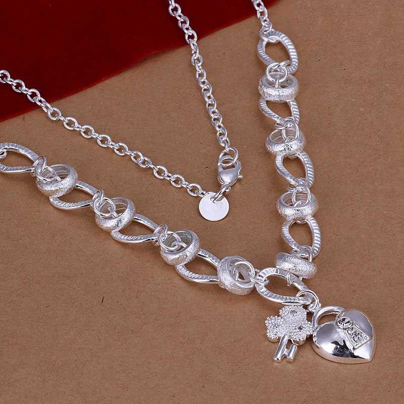 floating charms silver choker necklace Insets Heart Lock gros collier femme bijoux women114