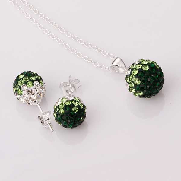 silver plated Jewelry Set Disco Ball Beads Cute Crystal Shamballa Sets Fasion Sterling Necklace Earr