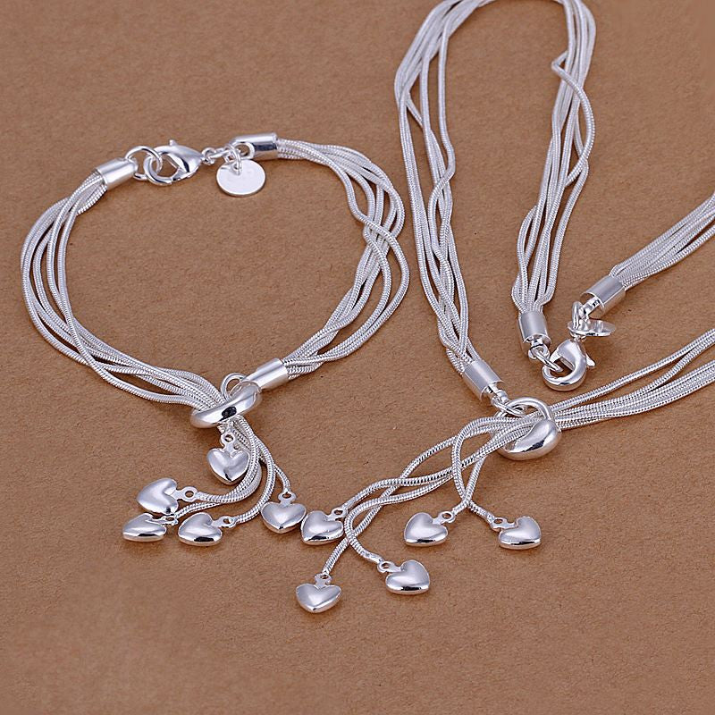 silver plated Jewelry Set Charm TaiJi 5 Heart Pendant Silver Nec