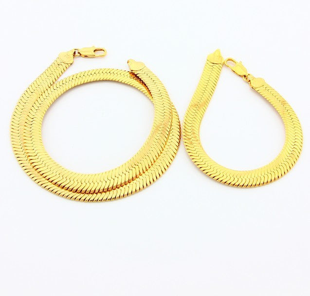 24k Gold Plated Mens Jewelry Sets Yellow Gold Golden Necklace Bracelet YHDS  8