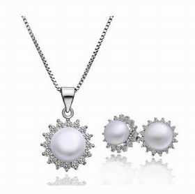 est simulated pearl jewelry sets sun necklace+earrings bijoux NPLS 24