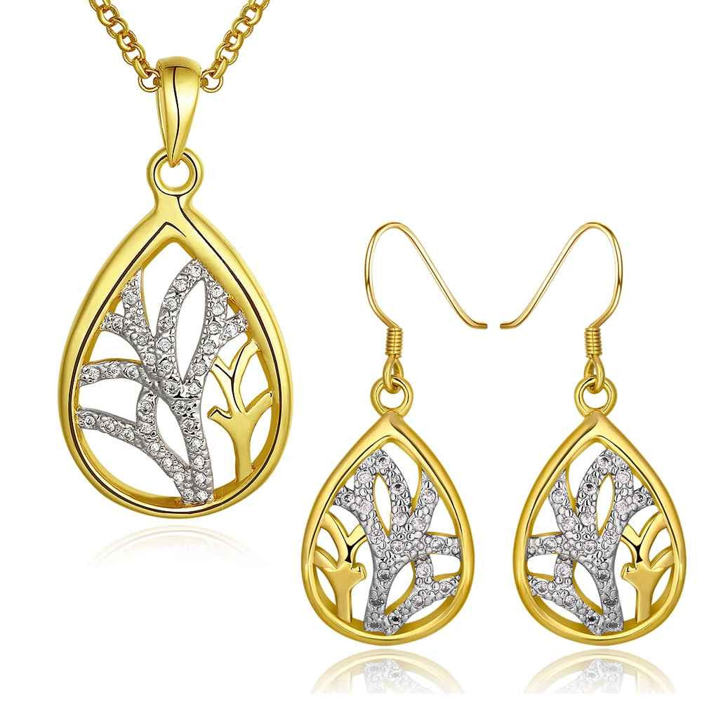 Sale 18k gold plated jewelry sets hollow leaf necklace+earrings SMTPS4