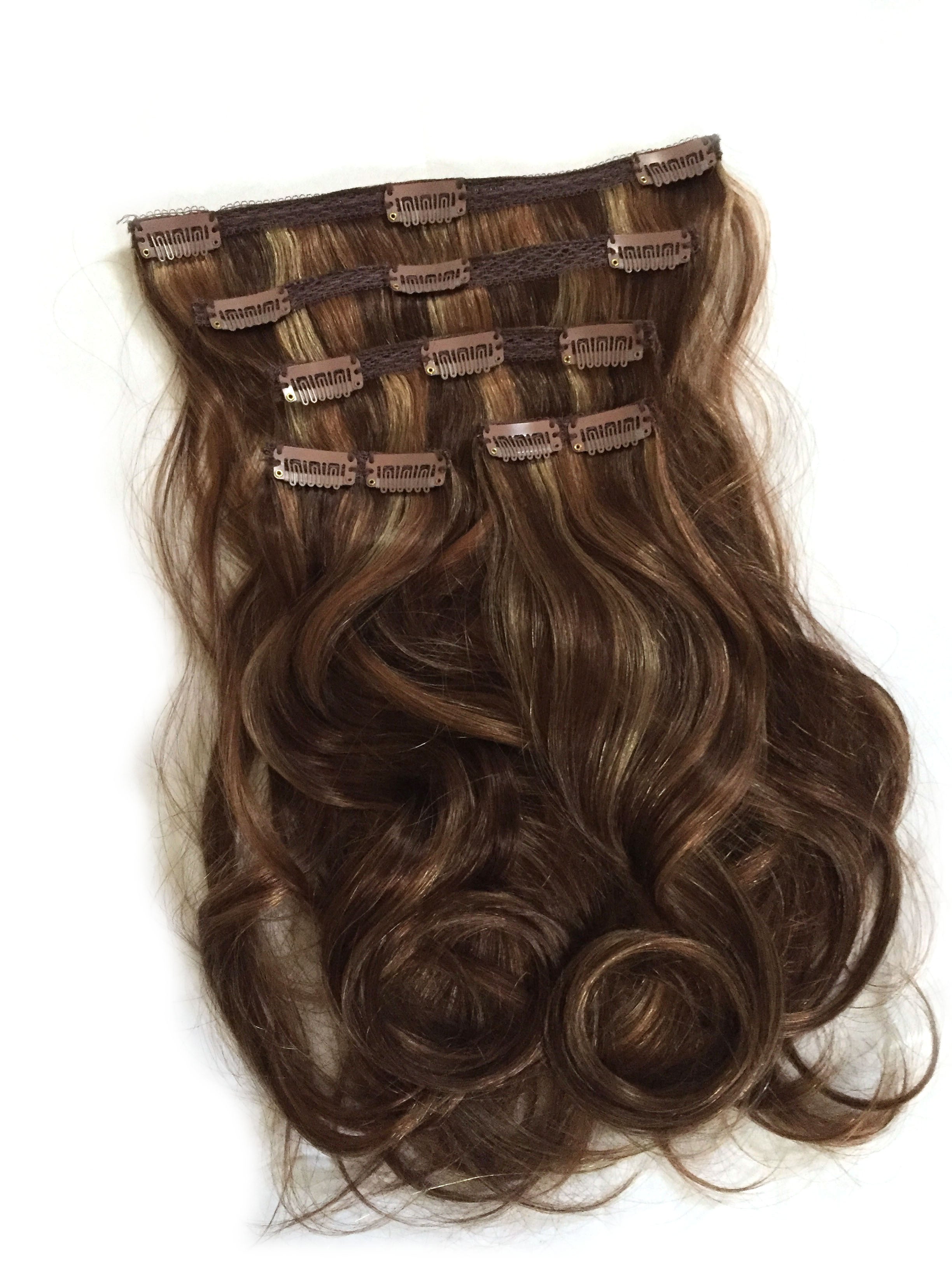 Indian Remy Bodywave Clip on Hair, Tri-Color 4-27-30 - Medium brown ...