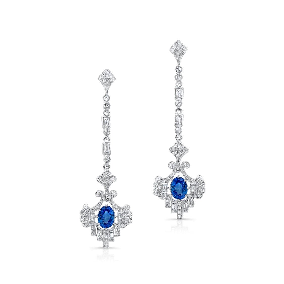 Blue Sapphire & Diamond Art Deco Earrings - Markbridge Jewellers