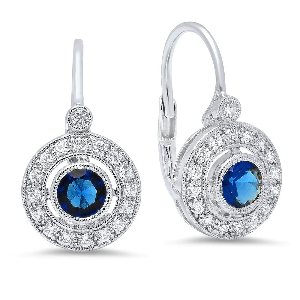 Blue Sapphire & Diamond Art Deco Earrings - Markbridge Jewellers