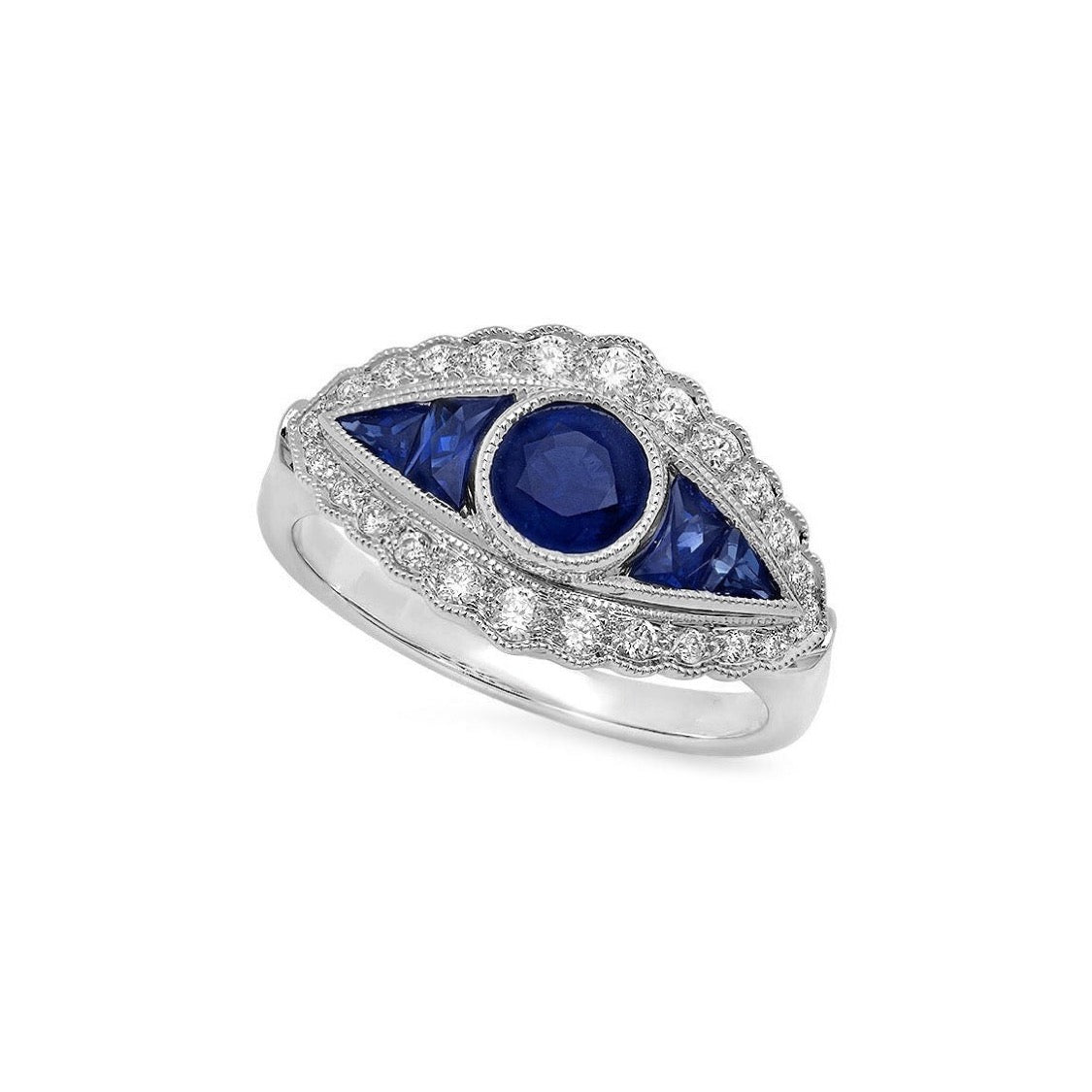 Blue Sapphire & Diamond Art Deco Ring - Markbridge Jewellers