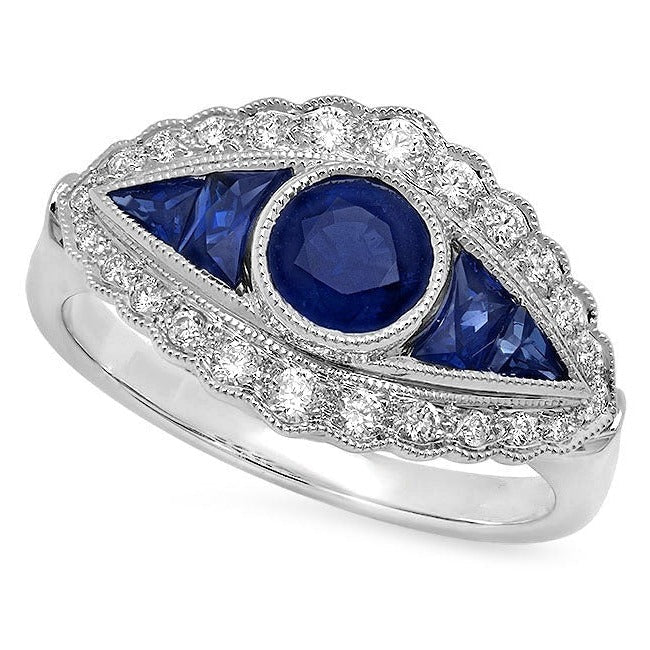 Blue Sapphire & Diamond Art Deco Ring - Markbridge Jewellers