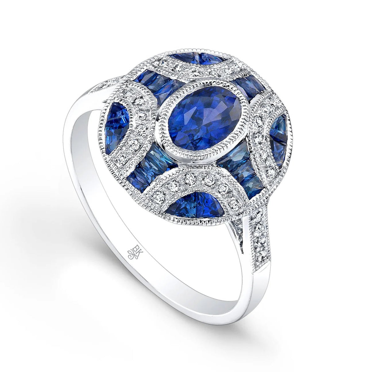 Blue Sapphire & Diamond Art Deco Ring - Markbridge Jewellers