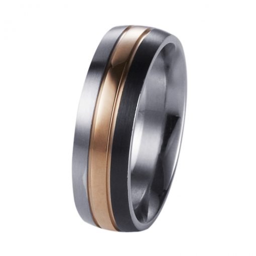 Brushed Stainless Steel and Ion Plated Rose Gold Ring - Markbridge Jewellers