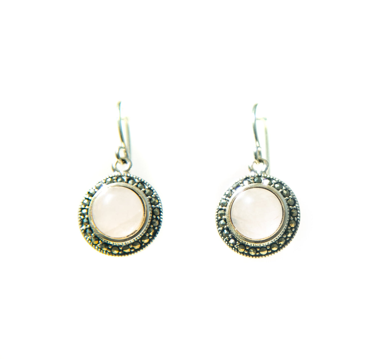 Rose Quartz & Marcasite Earrings - Markbridge Jewellers