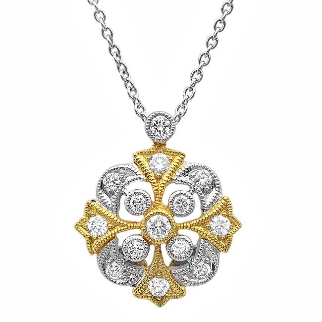 Yellow & White Gold Diamond Art Deco Pendant - Markbridge Jewellers