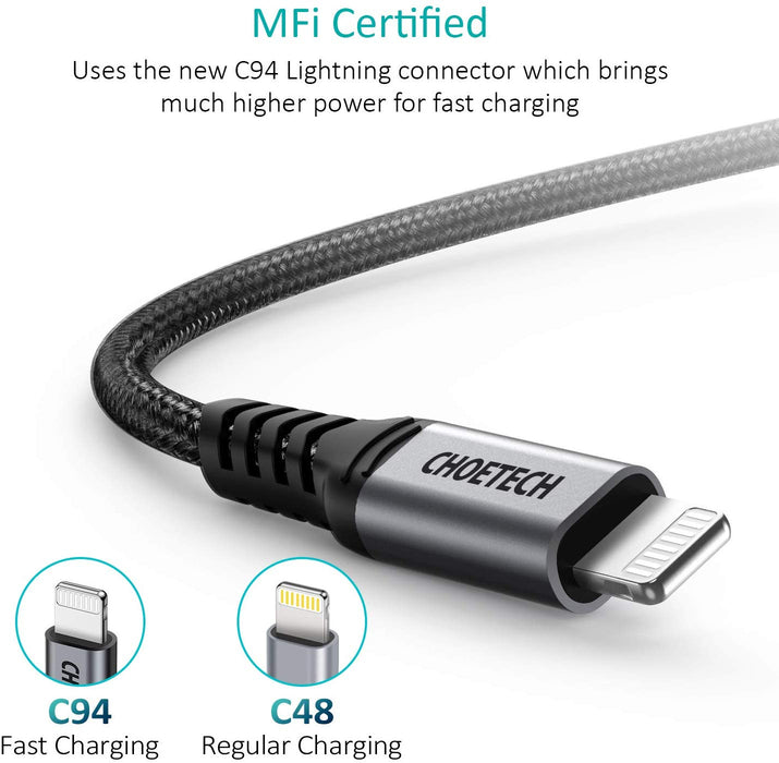 IP0037 CHOETECH USB C to Lightning Nylon Braided Cable [4ft Apple MFi Certified] CHOETECH