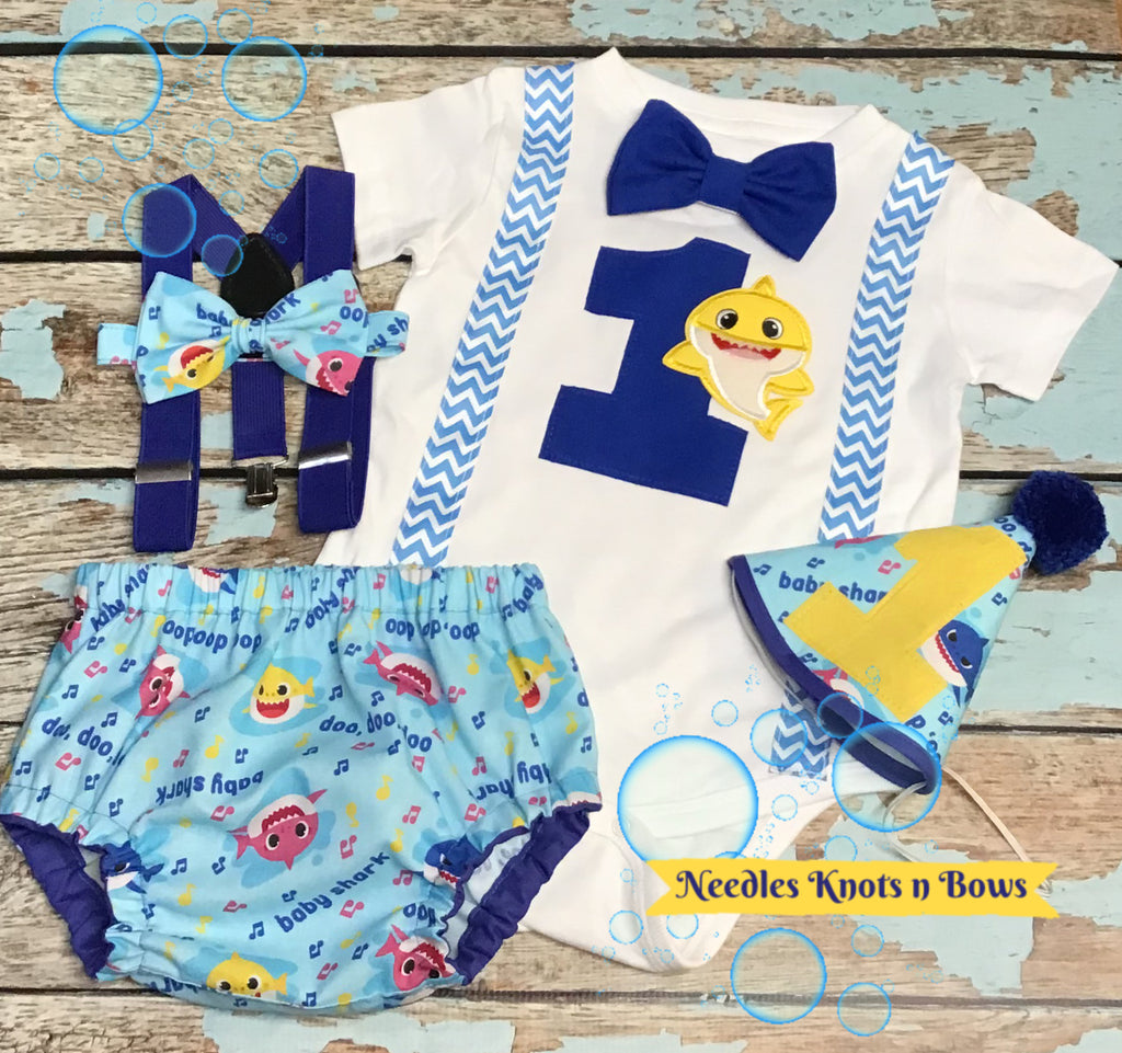 Baby Shark Birthday Outfit, Boys Cake Smash Outfit – Needles Knots n Bows