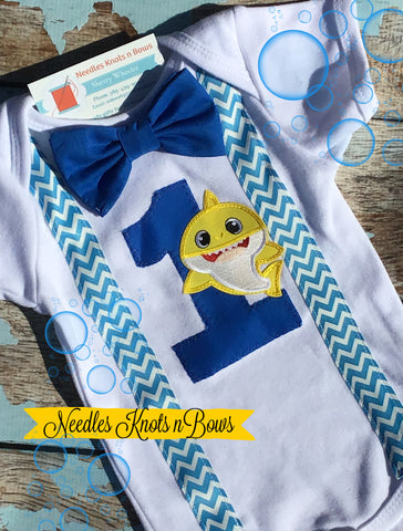 Boys Baby Shark Cake Smash Outfit, 1st Birthday Outfit – Needles Knots n  Bows