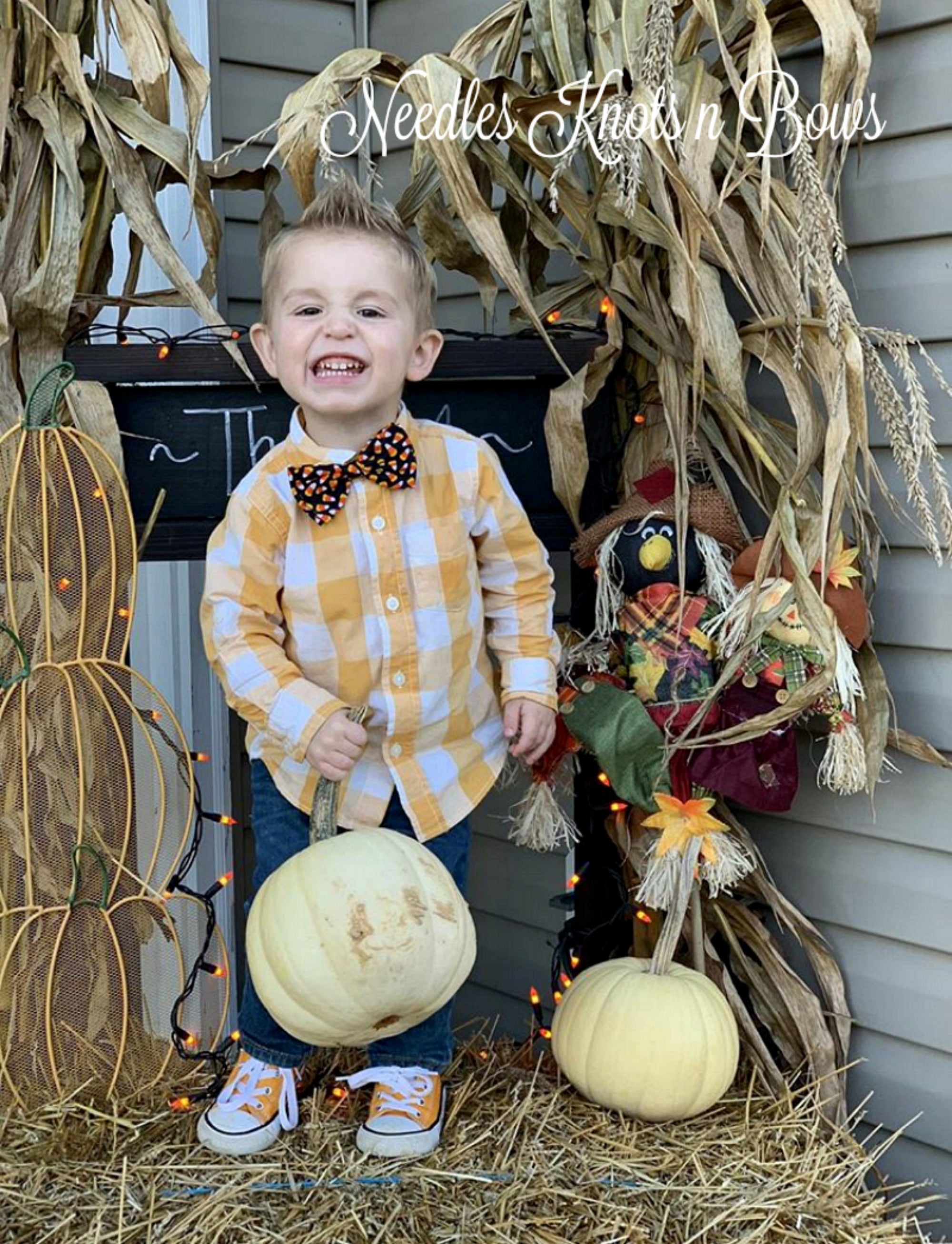 Candy Corn on Black Halloween Bow Tie, Fall