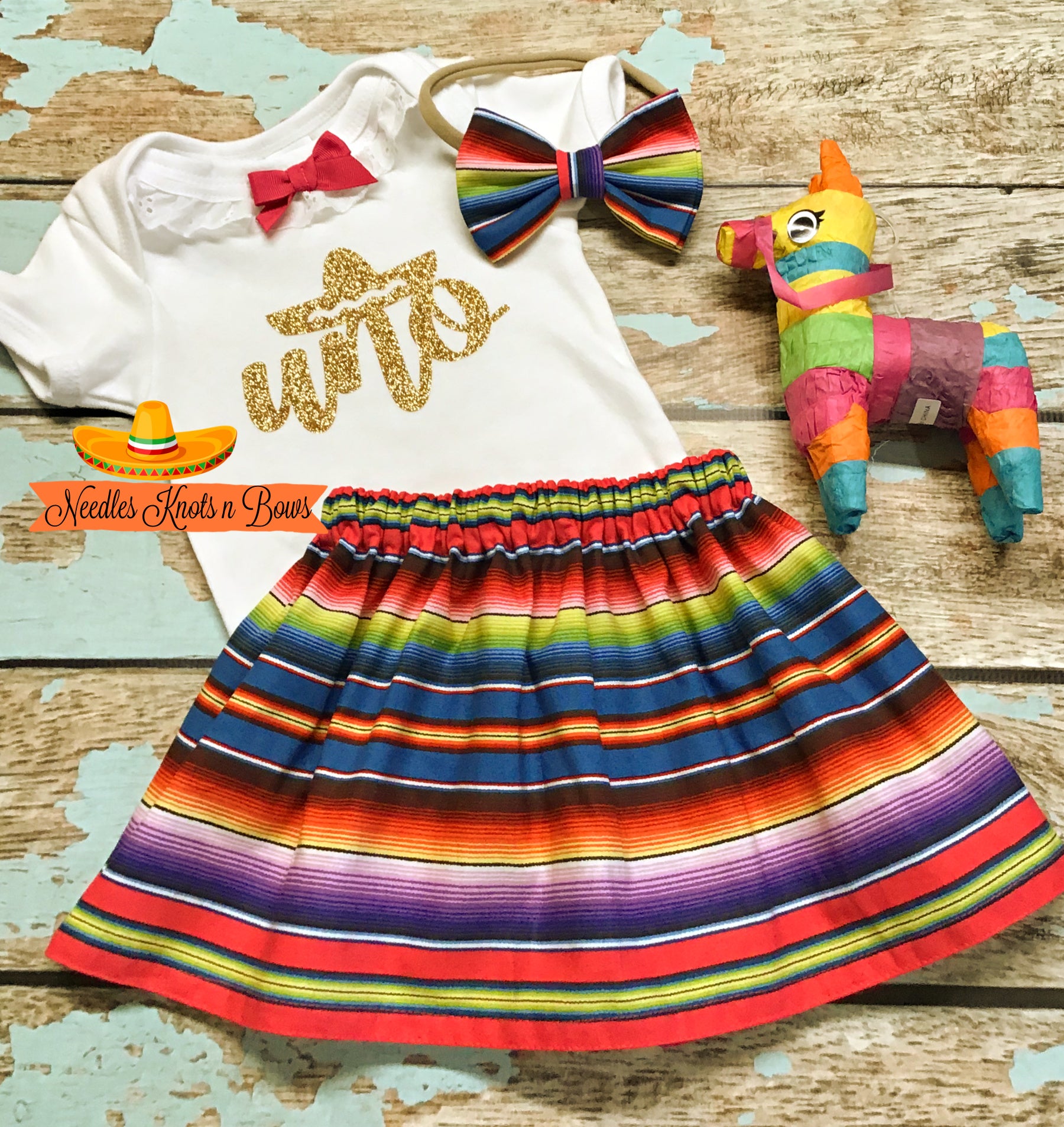 Girls Fiesta Birthday Outfit, Serape Skirt Uno - Dos Outfit
