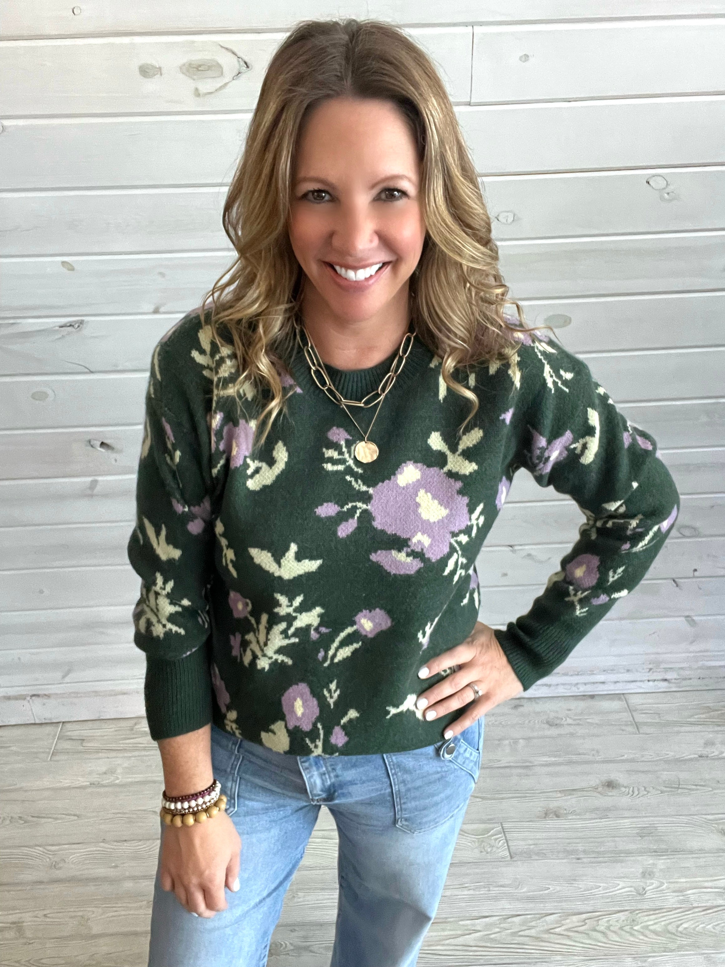 Green Multi Floral Sweater