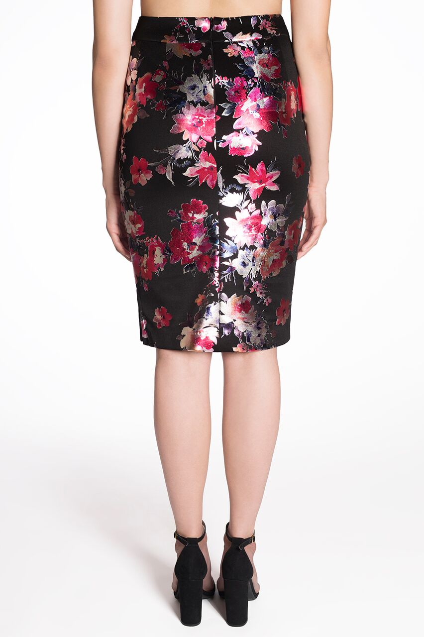 METALLIC FLORAL PENCIL SKIRT | OLIVIA 