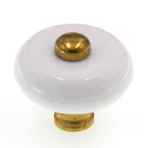 2 Pack Amerock BP76244-W3 Bright Brass Cabinet Knob w/White Ceramic Ce