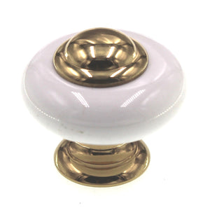 Polished Brass 1 1/4 Cabinet Knob, White Ceramic Center Kraftmaid 705