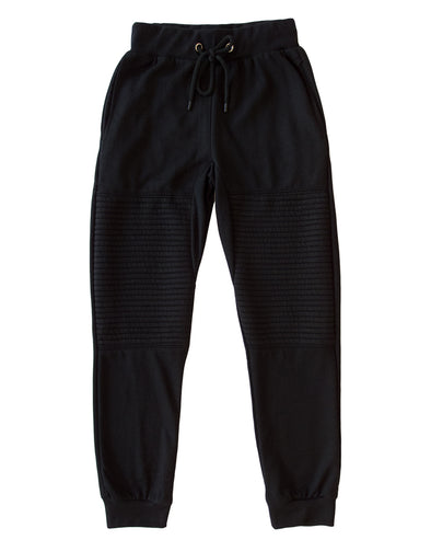 black pants with leather stripe on side