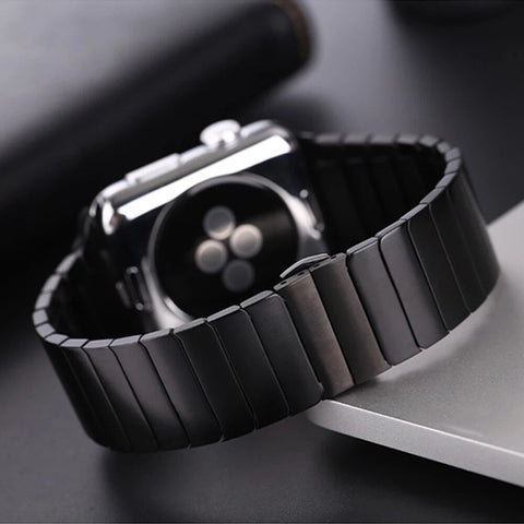 Black Stainless Steel Link Bracelet with Butterfly Clasp for Apple Watch