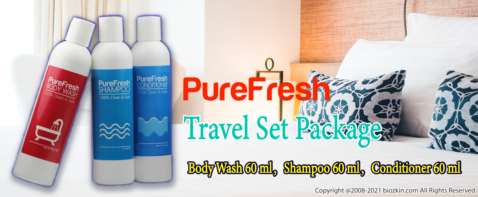 PureFresh Travel Set Package - Shampoo 60 ml, Conditioner 60 ml, Body Wash 60 ml