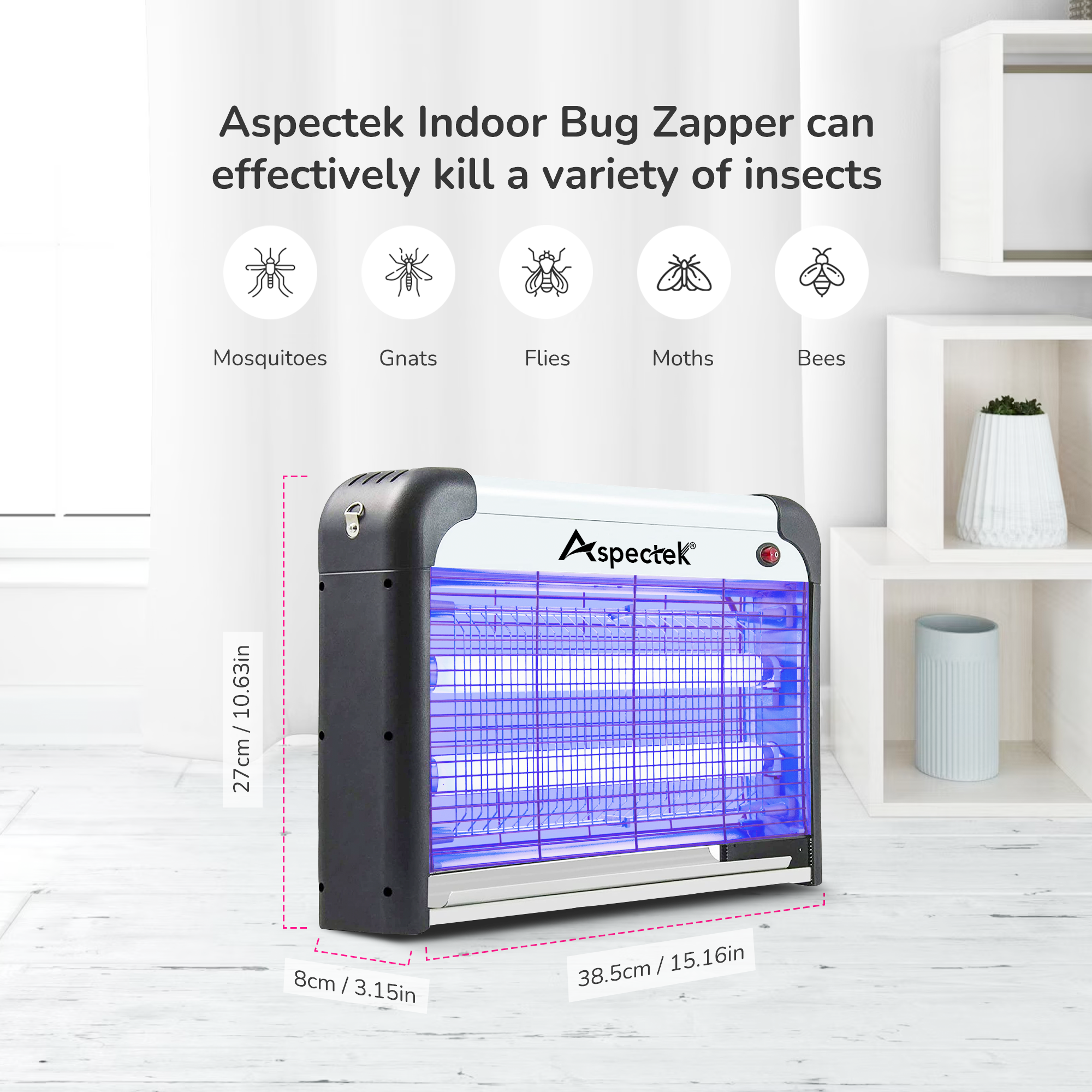 Aspectek Sticky Fly Insect Trap for Indoor, Plug-in Blue Light Bug Tra